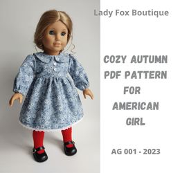 Fall dress pattern for American Girl 18" dolls.