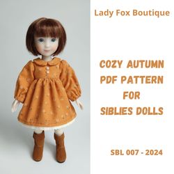 Fall dress pattern for Siblies dolls by Ruby Red Fashion Friends dolls.
