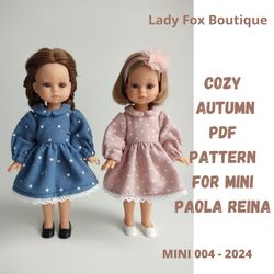 Fall dress pattern for Mini Paola Reina dolls.