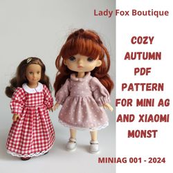 fall dress pattern for mini american girl and xiaomi monst dolls.