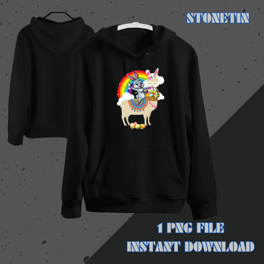 Bunny Riding Llama Alpaca Funny Easter Day Egg Gift.png