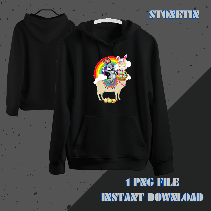 Bunny Riding Llama Alpaca Funny Easter Day Egg Gift.png