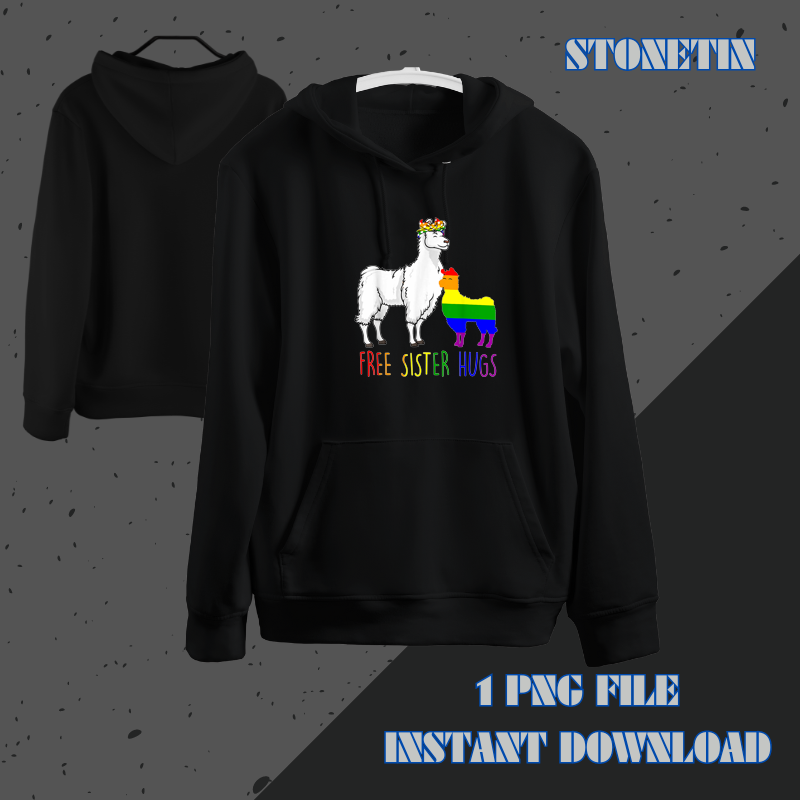 Free Sister Hugs Llama Funny Lgbt Gay Pride Rainbow.png