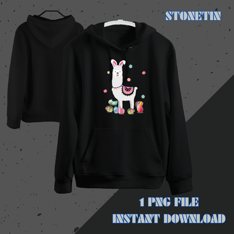 Funny Llama With Bunny Ears Eggs Hunting Happy Easter Day.png