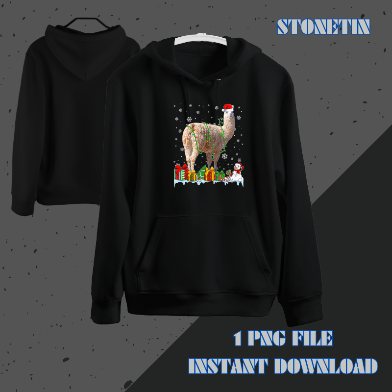 Funny Santa Hat Llama Christmas Lights Animals Lover.png