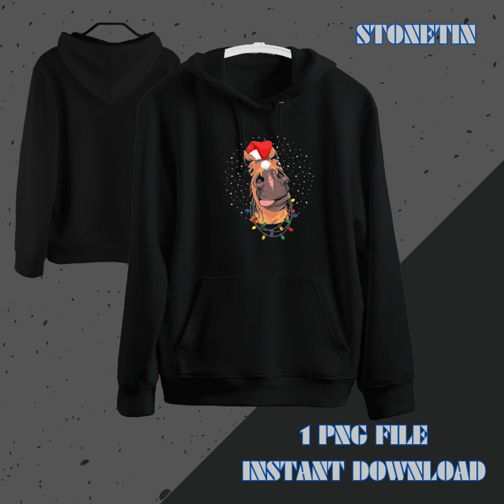 Horse Santa Hat Christmas Lights Riding Funny.png