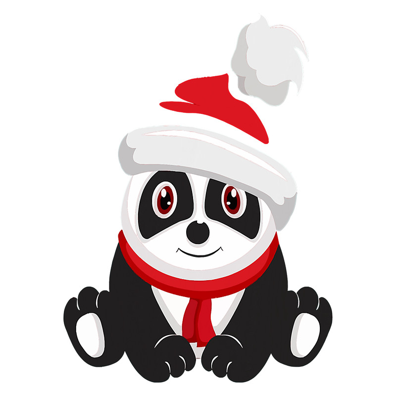 Cute and Funny Christmas Panda with a Santa Hat and Scarf T-Shirt.png