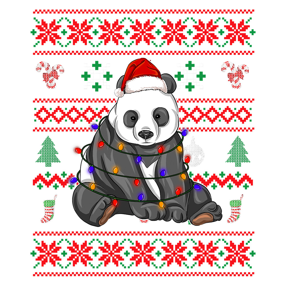 Funny Panda Ugly Sweater Christmas Animals Lights Xmas T-Shirt.png