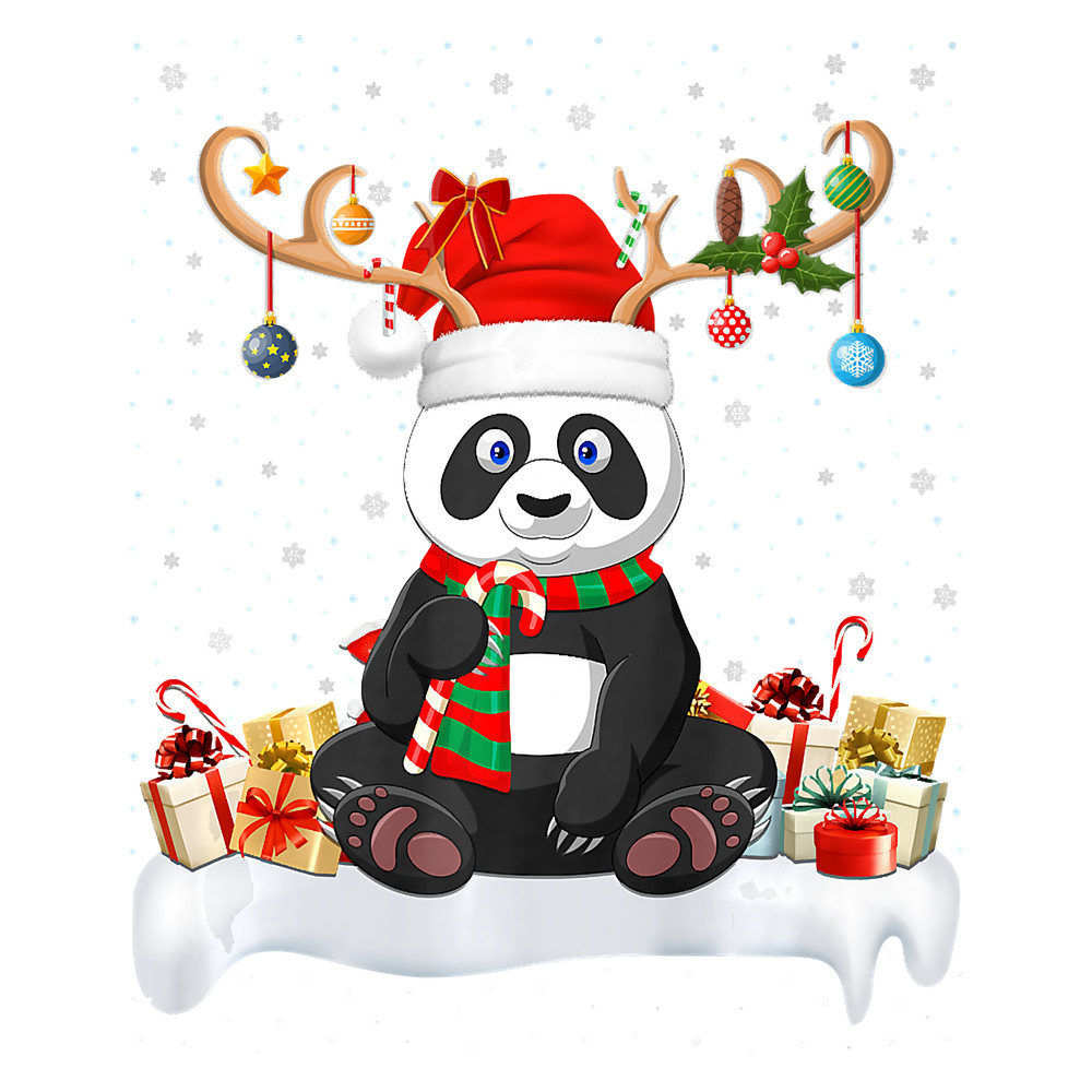 Funny Xmas Lighting Reindeer Santa Hat Panda Christmas Premium T-Shirt.png