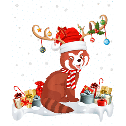 funny xmas lighting reindeer santa hat red panda christmas premium