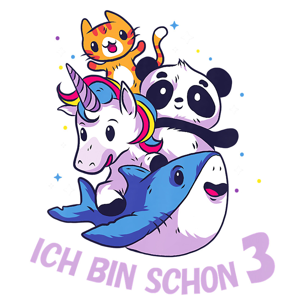 Kids Children's 3rd Birthday Unicorn Panda Cat Shark 3 Years Girl T-Shirt.png