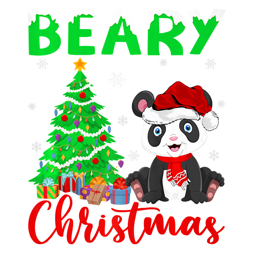 Panda Animal Lover Xmas Santa Hat Beary Panda Christmas Premium T-Shirt.png