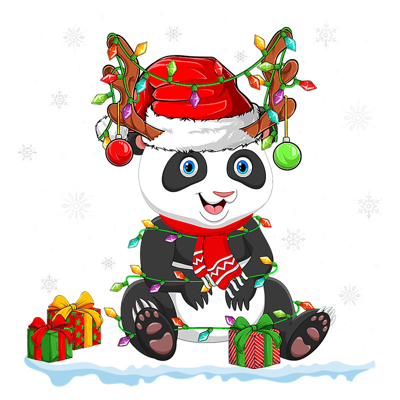 Panda Animal Lover Xmas Santa Hat Reindeer Panda Christmas T-Shirt.png