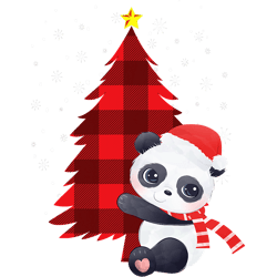 Panda Christmas Santa Hat Tree Plaid Family Matching Outfits