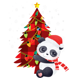 panda christmas tree lights santa hat family matching outfit