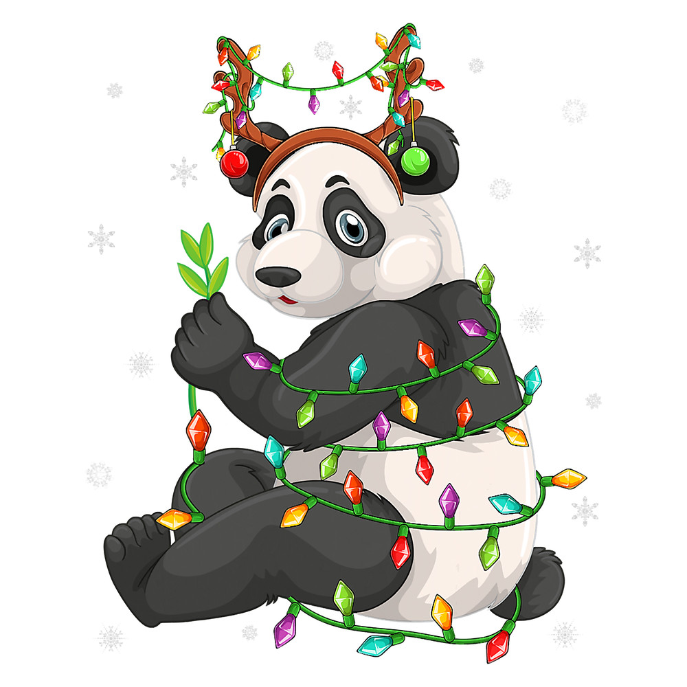 Panda Xmas Lighting Reindeer Hat Panda Christmas T-Shirt.png