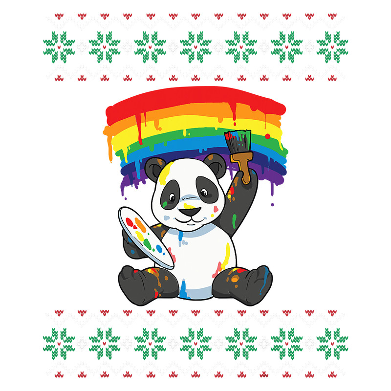 Ugly Christmas Sweater Panda Rainbow Flag Panda Bear T-Shirt.png