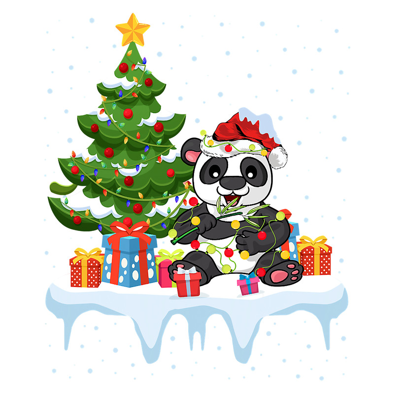 Xmas Lighting Tree Santa Hat Panda Christmas T-Shirt.png