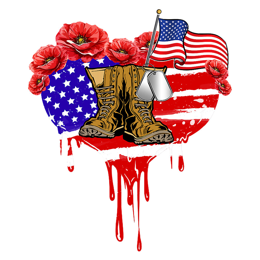 Poppy Flower American USA Flag Combat boots Veteran Day T-Shirt.png