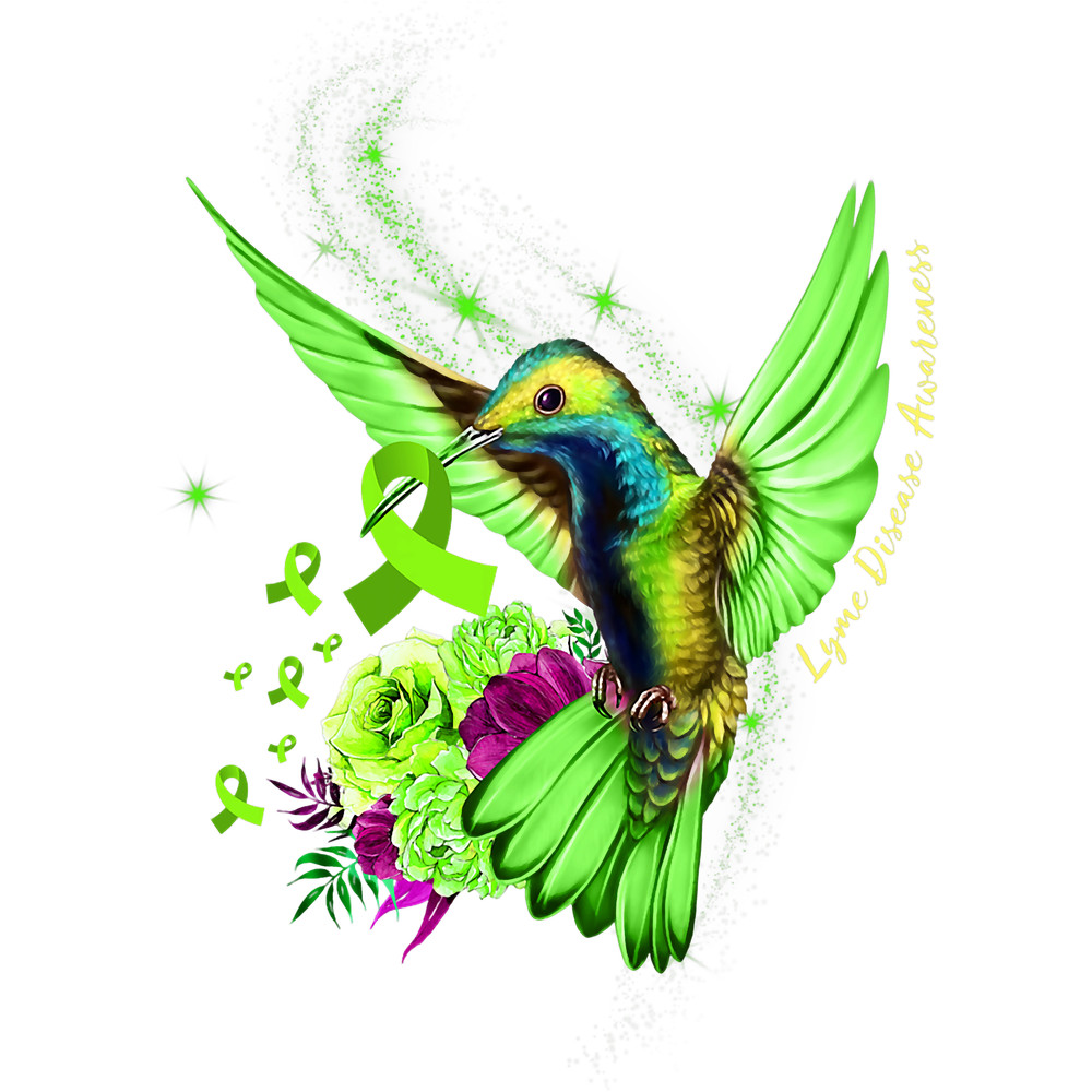 Hummingbird Holding Lime Green Ribbon Lyme Disease Awareness 21.png