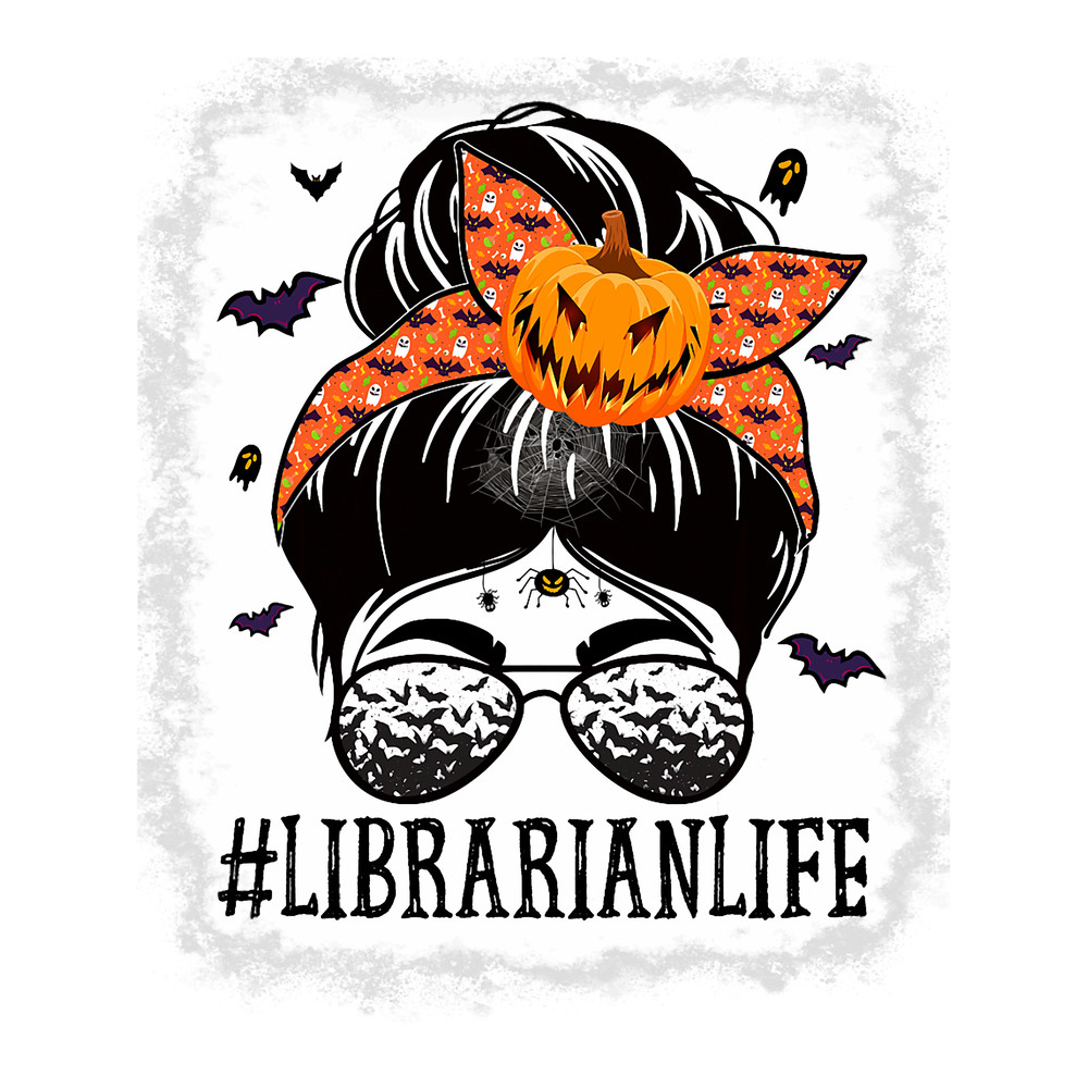 Librarian Messy Bun Spooky Pumpkin Orange Halloween Costume.png