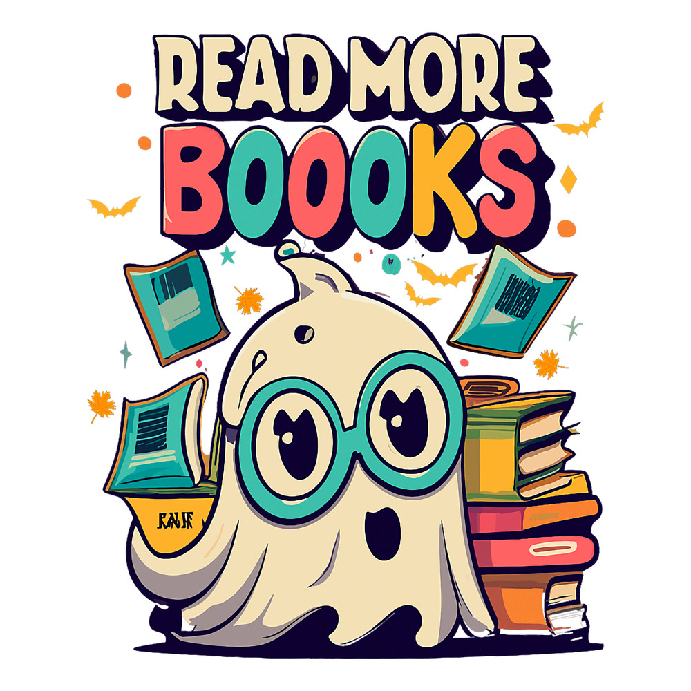 Librarian School Lover Ghost Reading Books Halloween Teacher.png