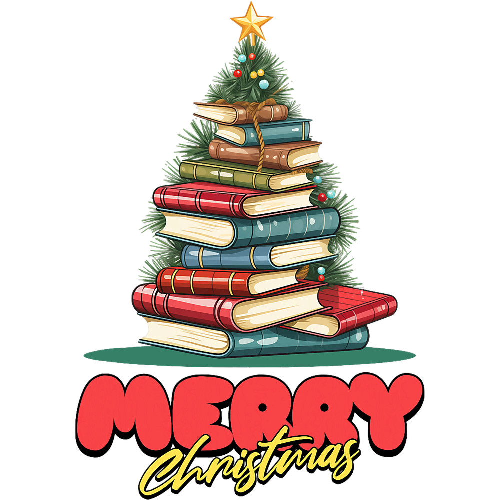 Merry Bookmas Books Pine Tree Funny Reading Lover Christmas.png