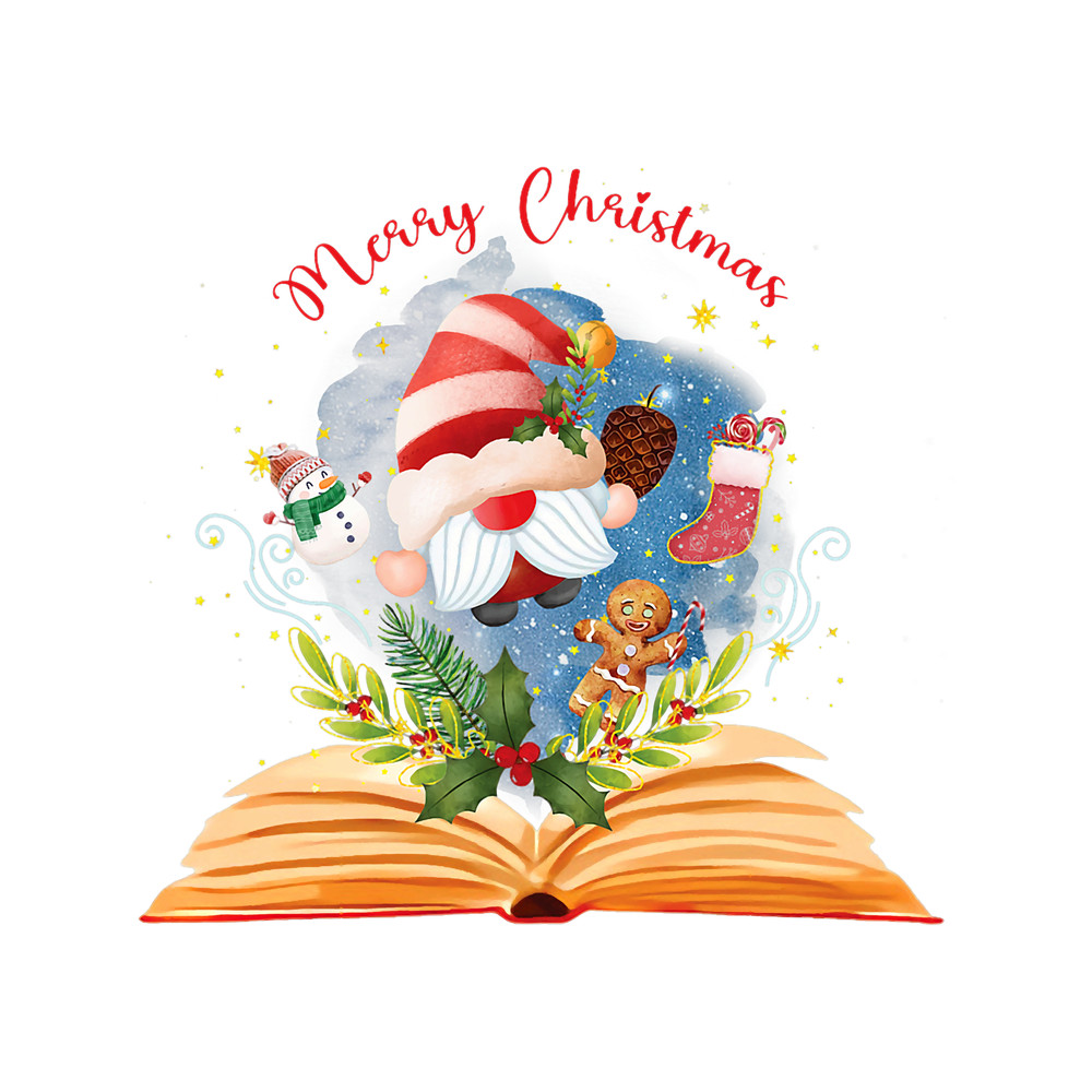 Merry Christmas Gnome Shirt Love reading books Librarian Tee.png