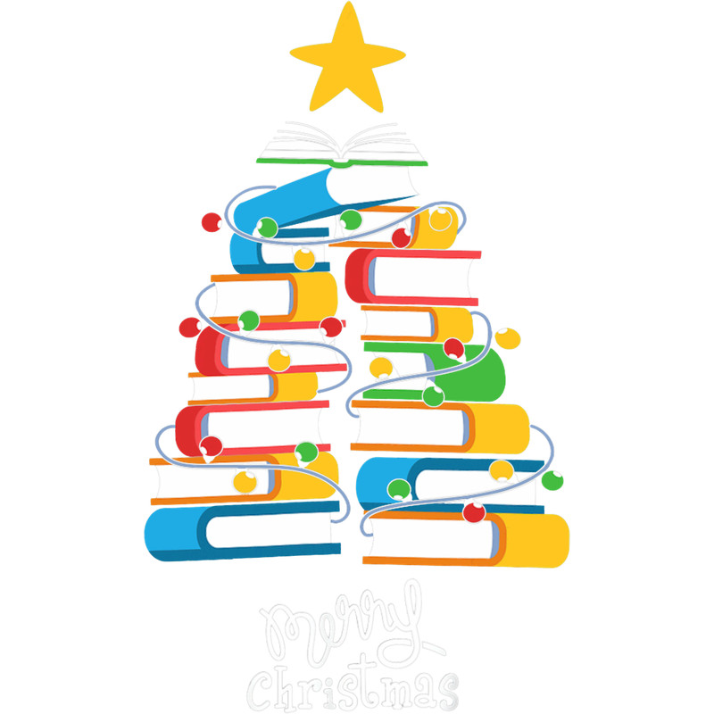 Merry Christmas Tree Reading Books Librarian Nerd.png