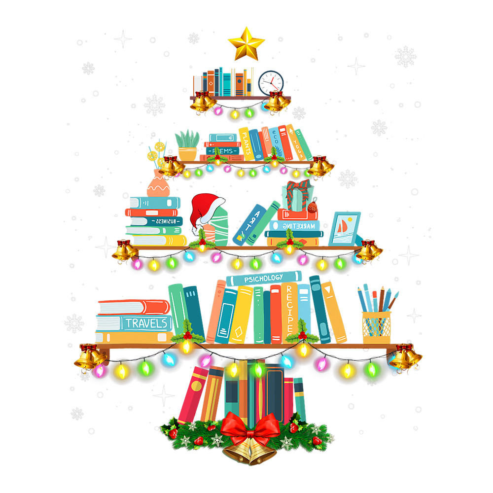 Merry Christmas Tree Shirt Love Reading Books Librarian Nerd 9.png