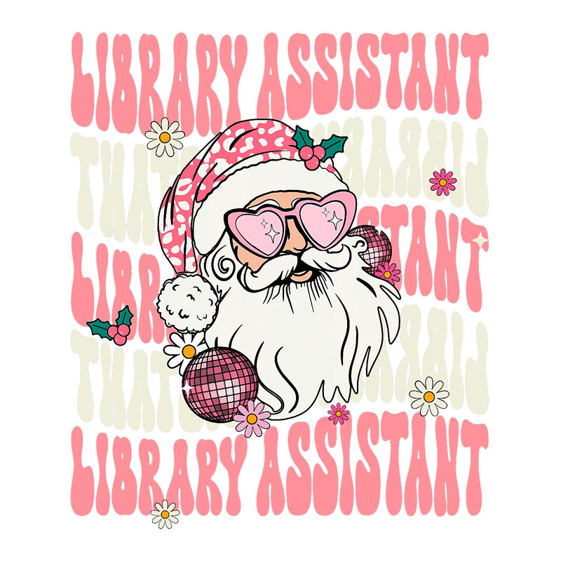 Merry Library Assistant Christmas Retro Pink Librarian.png