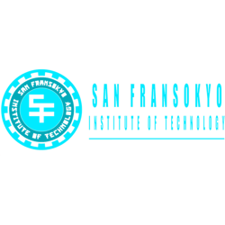 san fransokyo institute of technology blue neon logo white outline, blue fill