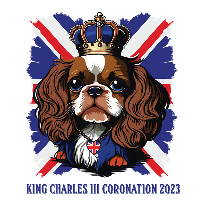 king Charles coronation Spaniel dog wearing a crown with Union Jack Flag.png