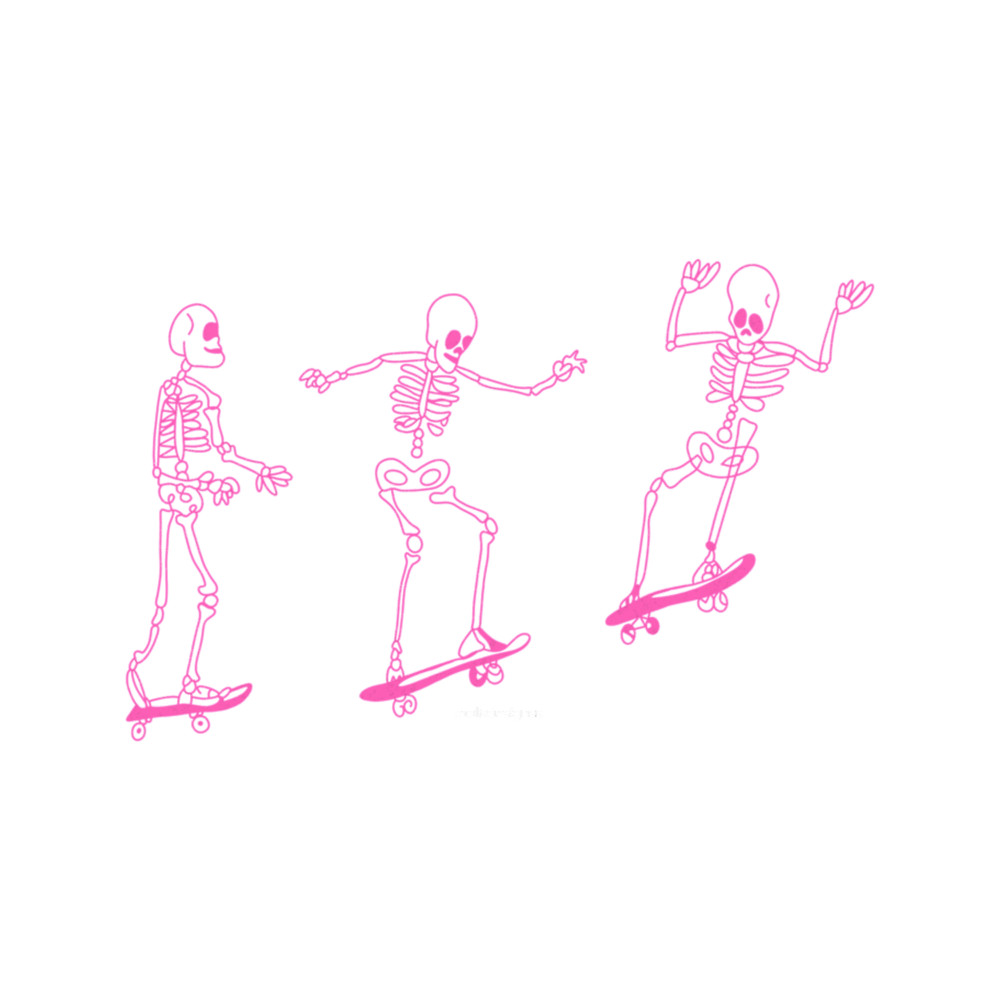 pink skeletons on skateboards .png