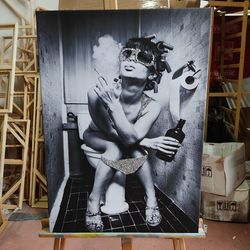 flying balloon canvas, balloon print in surreal sea, surreal canvas painting, undersea balloon wall art, abstract flying