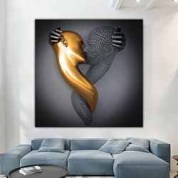 hug canvas painting, canvas painting, love art, love couples canvas print, silver glitter textured canvas wall decor, 3d