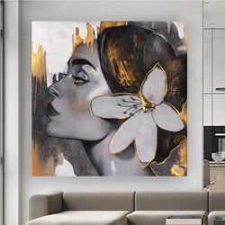 moon canvas painting, waterfall moon abstract canvas print, surreal artistic full moon canvas print