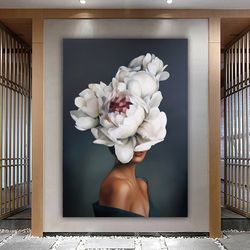 woman in red dress canvas painting, framed woman painting, woman facing back canvas print, picture of beautiful lady in