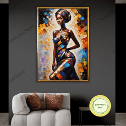 african woman canvas print, afro girl artwork, american girl ethnic artprint, wall decor, framed canvas ready to hang