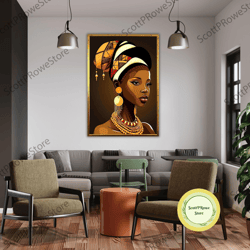 african woman canvas print, black woman artwork, wall decor, african art, modern canvas painting, framed canvas ready to