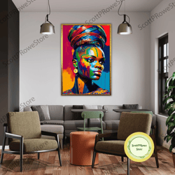 african woman portrait art, canvas print, ethnic woman painting, black woman, artwork, framed canvas ready to hang
