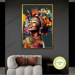 afro american canvas print, ethnic art print, african woman artwork, fashion girl wall decor, ready to hang, framed canv