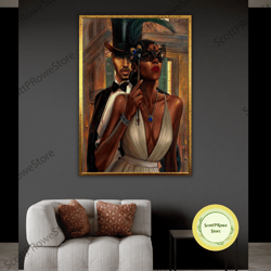 afro american couple painting canvas print, ethnic artwork, couple art print, african american wall decor, home decor gi