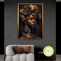 afro american woman artprint, fashion girl canvas print, african portrait, wall art decor, ethnic home decor, framed can