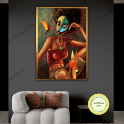 american woman artwork, african woman canvas print, fashion girl artprint, beautiful woman painting, framed canvas ready