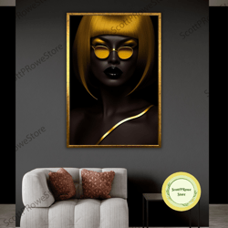 artwork afro american woman painting, african woman art, canvas print, wall decor, framed canvas ready to hang