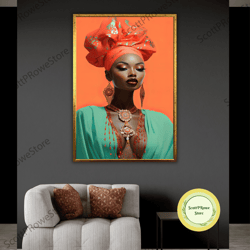 canvas print afro american woman painting, artprint, american woman art, wall art, framed canvas ready to hang