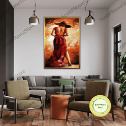 canvas print of sensual woman in red dress, artwork, framed ready to hang, wall decor, home decor, bedroom decor, framed