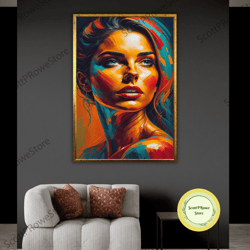 colorful eyes canvas print, portrait of woman painting, fashion girl artwork, blue eyes artprint, framed canvas ready to