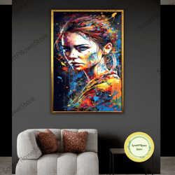 colorful woman portrait canvas print, fashion girl artwork, female art print, sexy woman wall decor, cool girl art, fram